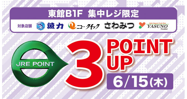 東館B1F集中レジ限定JRE POINT3ポイントアップ