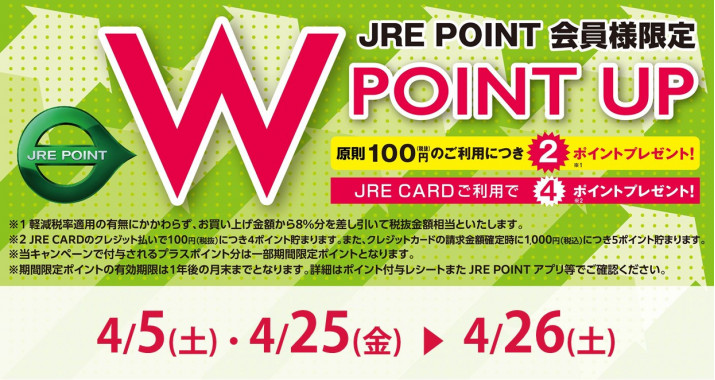 ＜JRE POINT＞4月のWポイントアップキャンペーン