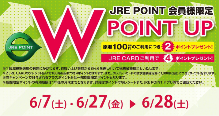 ＜JRE POINT＞6月のWポイントアップキャンペーン