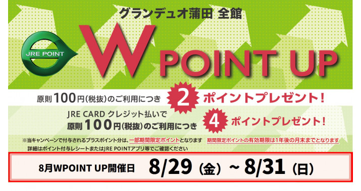 ＜JRE POINT＞8月のWポイントアップキャンペーン
