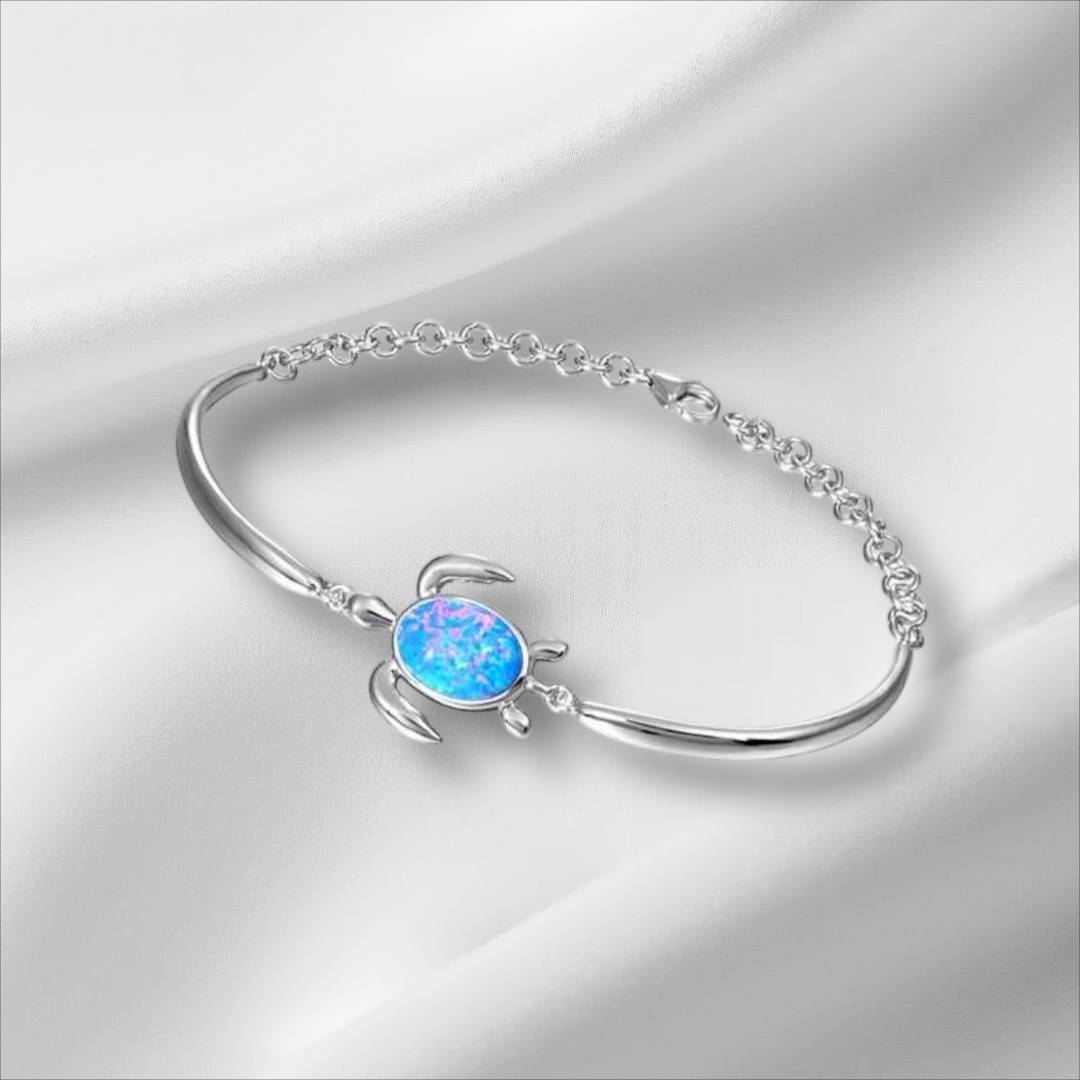 幸運を運ぶホヌと輝くパープルオパール ブレスレット