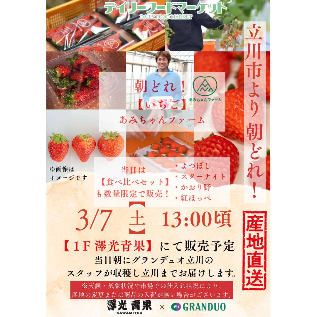 グランデュオ立川×澤光青果通信VOL.23　【完売】　地場青果の販売 ~いちご(あみちゃんファーム)
