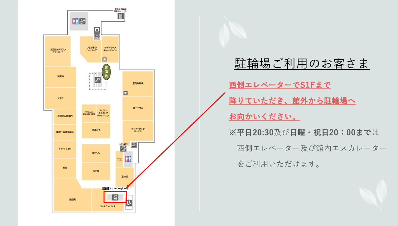 駐輪場ご利用のお客様 館外ルート案内