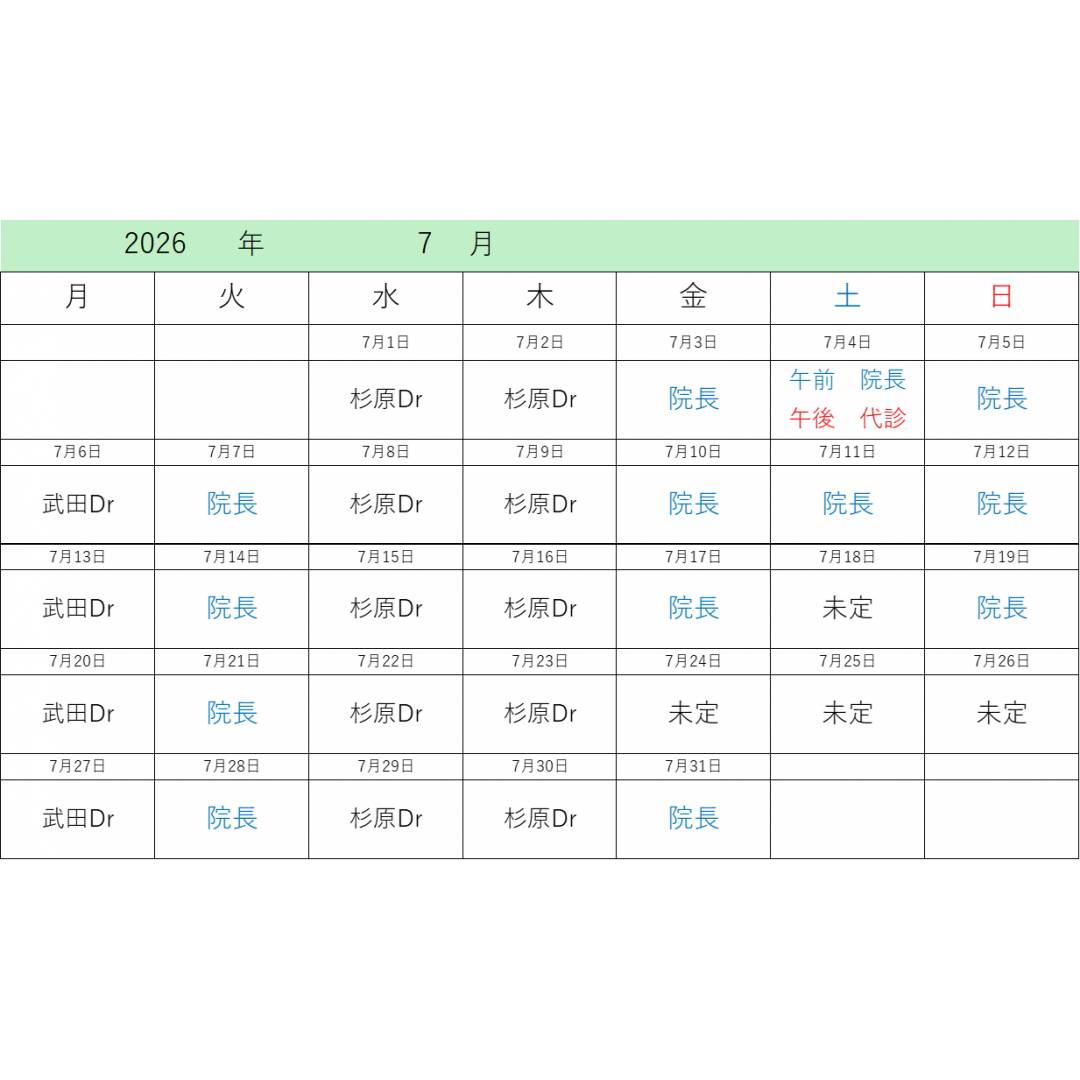 7月　診療について